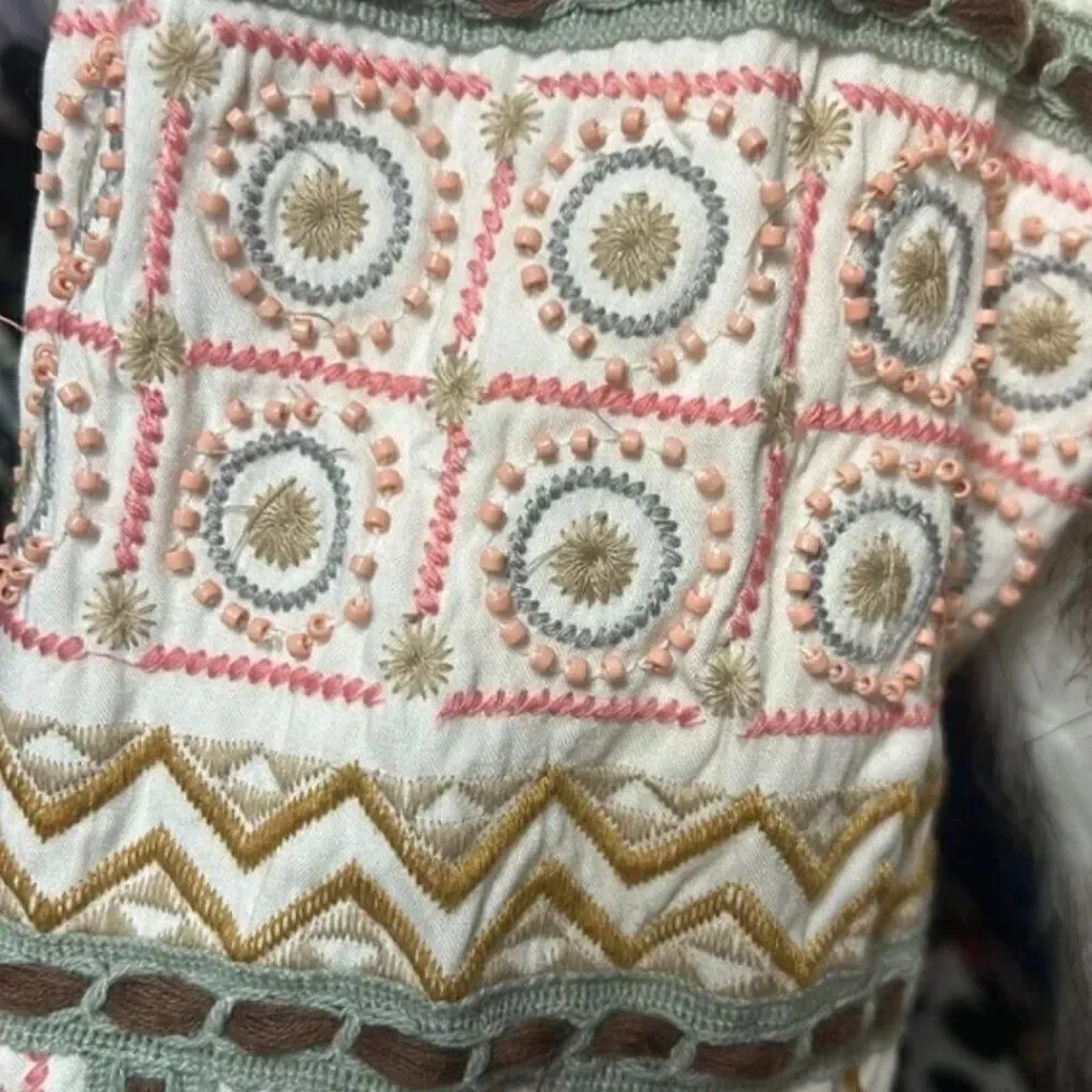 Bl^nk London x Anthropologie NWOT Embroidered Beaded Cropped Faux Fur Jacket XS